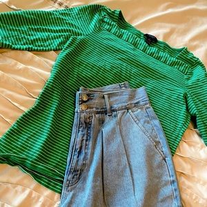 Chaps square neck green and white shirt